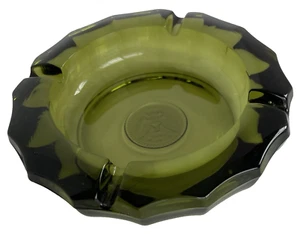 VTG Fostoria Green Glass Ashtray 1887 Coin Eagle Emblem Thick Heavy 5.25" - Picture 1 of 7