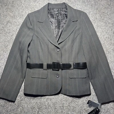 AGB Mujer Talla 12 Gris Tres Botones Traje Blazer Chaqueta Con Cinturón NUEVO Foto 1 de 4