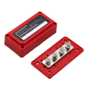 Red 4 Point Bus bar Power Distribution Block 300amp 12V Terminal busbar Junction - Picture 1 of 5