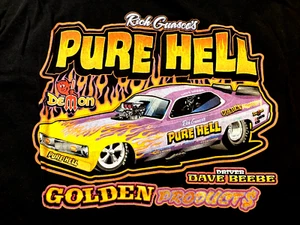T-shirt NHRA Rich Guasco PURE HELL anni 70 Demon Funny Car PRE INDOSSATA NERA 2XL - Foto 1 di 3