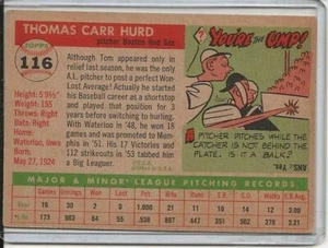 1955 Topps Baseball Card Tom Hurd  Pitcher Boston Red Sox Near Mint #116 - Picture 1 of 1