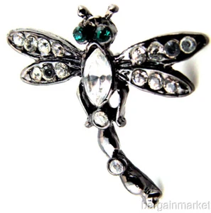 Gunmetal Crystal Dragonfly Bug Insect Tie Tack Hat Lapel Pin - Picture 1 of 3