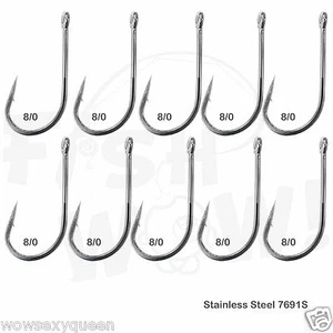 10pcs 8/0 Fishing 7691S Stainless Steel Hooks Tuna Dorado Wahoo Marlin NEW @US - Picture 1 of 4