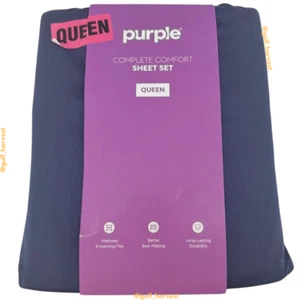 Purple Brand Complete Comfort Flex Cotton Sheet Set - Dusky Navy, Queen Size - Picture 1 of 7