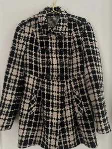 Kensie Women's Peacoat Coat Jacket Double Breasted Black Tan Check Size M - Picture 1 of 8