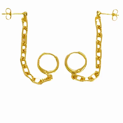 Pendientes de cadena de dos agujeros rellenos de oro de 18k para mujer, niña 2 pendientes piercing Foto 1 de 4