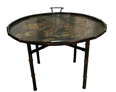 Baker  Hollywood Regency Chinoiserie  Tole  Tray Table with Stand - Image 1 of 4