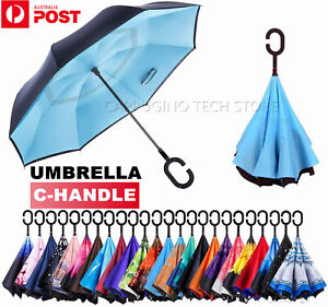 Windproof Upside Down Reverse Umbrella Double Layer Inside-Out Inverted C-Handle