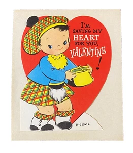Vintage Die Cut Valentine Card 1950s Purse Girl Saving Money Kilt Unused 986A - Picture 1 of 1