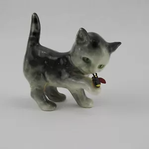 Vintage Goebel Green Eyed Cat Lady Bug W. Germany #450 grigio nero occhi verdi 3" - Foto 1 di 10