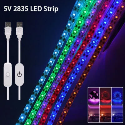 USB 2835 Dimmable LED Strip Lights 0.5-3M Tape IP65 TV Lighting Self Adhesive 5V - Image 1 of 4