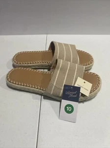 Sandali donna filo universale taglia 10 beige a righe haddie slide on flat nuovi con etichette - Foto 1 di 7