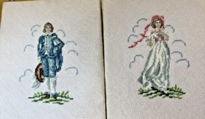 Vintage Pinkie und Blue Boy Nadelspitze Porträts komplett 14" x 11" - Bild 1 von 13