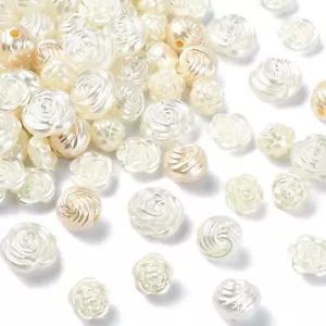 200Pcs White Rose Beads Plastic Pearl Floral Flower Spacer Bead for DIY Jewelry - Picture 1 of 5