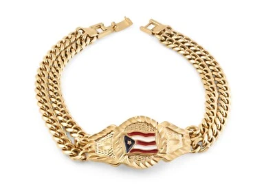 Gold Puerto Rico Flag Bracelet, 14k Gold Plated, No Fade, Waterproof - Image 1 of 4