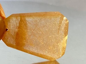 30mm 45 cts "Venus Hair/AAA"~Golden Copper Rutile QUARTZ Trapezoid Pendant N1385 - Picture 1 of 10