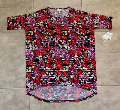 Disney Lularoe Minnie Mouse Flowers Red Purple Irma Shirt Womens NEW w/Tag Small - Image 1 of 4