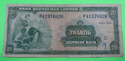GERMANY - Federal Republic, 20 DEUTSCHE MARK, P#17a, 1949 - Image 1 of 2