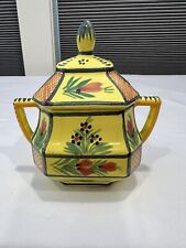 Vintage Henriot Quimper French Soleil Yellow Sugar Bowl with Lid 5.5X4X6''