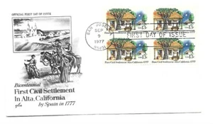 1725 First Civil Settlement in Alta California ArtCraft block of 4 FDC - Picture 1 of 1