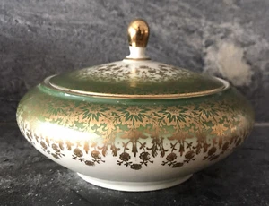 ATEMBERAUBENDE antike Vintage deutsche Porzellan Zuckerdose Bayern 65 grün & gold gebraucht, in einwandfreiem Zustand - Bild 1 von 8