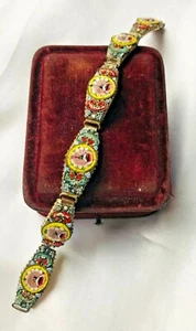  SCHÖNES ANTIKES ITALIENISCHES MIKROMOSAIKSCHWÄNZE & BRONZE GLIEDERARMBAND - Bild 1 von 4