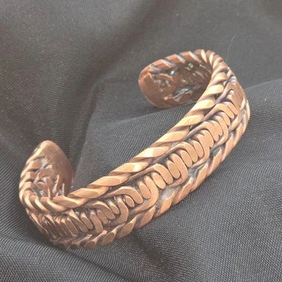 BLACK FRIDAY SALE Hand-Woven Solid Copper Cuff Bracelet 6.25" x 0.75" Artisan - Image 1 of 2