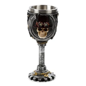 Steampunk Skull Goblet Chalice Gothic Wine Stainless Steel Cup Holder Home Decor - Picture 1 of 3
