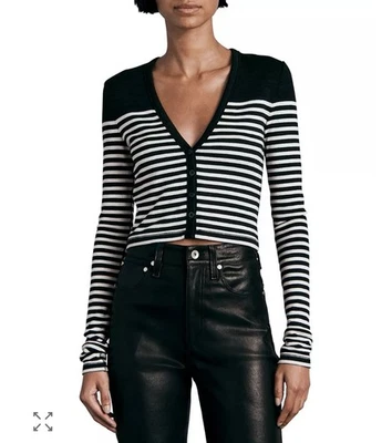 Rag & Bone Women's The Knit Breton Stripe Cardigan Black white size XS - Image 1 of 4