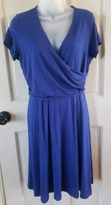 Lands’ End S/P 6-8 Azul Manga Corta Cuello en V Fruncido Camiseta Ajuste y Vestido Acampanado - Imagen 1 de 10