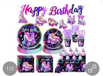 Suministros de fiesta temáticos de patinaje sobre ruedas para platos de 20 tazas cubiertos servilletas... Foto 1 de 4