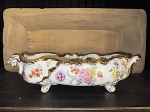 Germany Porcelain c. 1900 Floral Hand Painted Gold Trim 17” Centerpiece Bowl - Picture 1 of 6