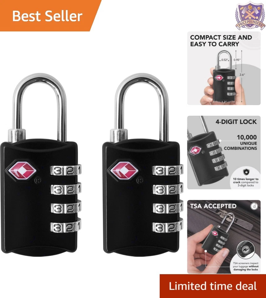 TSA Luggage Locks 2 Pack4 DIGIT Combination Steel Padlocks Approved Travel Lock.