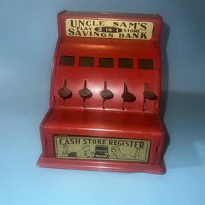 Durable Toy & Novelty Co Metal Store Cash Register Coin Bank Red Vintage c1930's - Picture 1 of 18