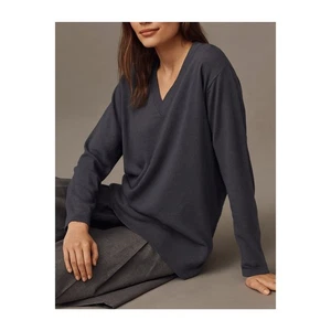 ALLUDE blau 100% Schurwolle tiefer V-Ausschnitt Oversize lässiger klassischer Pullover, XS - Bild 1 von 9