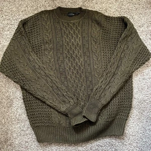 Vintage Structure Size XL Fisherman Crewneck Pullover Olive Green Heavy Sweater - Picture 1 of 7