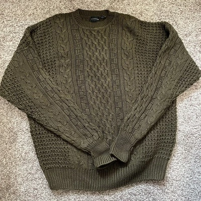 Vintage Structure Size XL Fisherman Crewneck Pullover Olive Green Heavy Sweater - Image 1 of 4