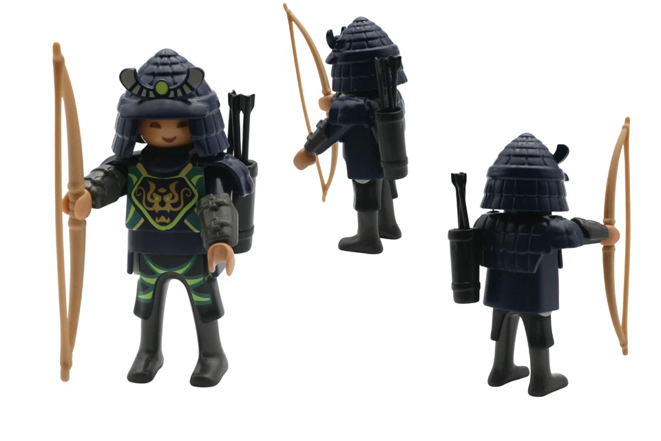 Playmobil RARE Samouraï bleu noir casque arc flèche Katana comme neuf - Photo 1/1