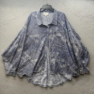 Oli & Hali Blue Paisley Bandana Print Batwing Button Front Shirt Top Size XL - Picture 1 of 14