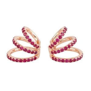 Natural Ruby Cuff Earrings In 14k Solid Rose Gold Handmade Wmone Earring - Picture 1 of 6