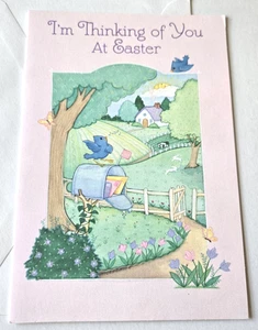 Tarjeta de Pascua de colección Bluebirds buzón escena rural campos de primavera - Imagen 1 de 3