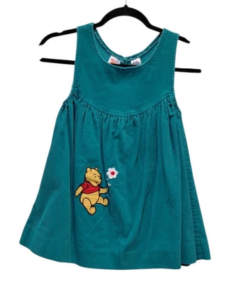 Disney Winnie the Pooh Corduroy Jumper Dress Size 6 Cute Teal Green - Image 1 of 4