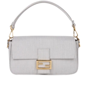 Fendi Striped Baguette Shoulder Bag Fabric White - Picture 1 of 5