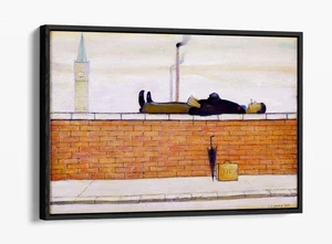 MAN LYING ON A WALL, L.S. LOWRY- HOME DECOR FLOAT EFFECT FRAMED CANVAS ART PRINT - Picture 1 of 12