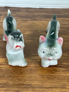 Vintage 50's Japan Set of Gray Stretching Cat and Dog Figurines 5 " Kitschy MCM - Picture 1 of 7