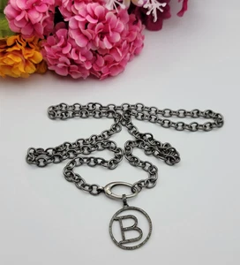Lab Diamond Iced Out Initial Letter "B" Charm Necklace 32" Oval Link Chain - Picture 1 of 16