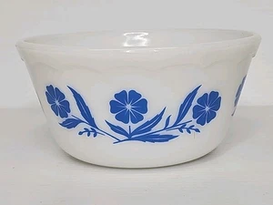 Vintage Hazel Atlas Blue Cornflower Flowers 6" Rührschüssel weiß Milchglas selten - Bild 1 von 6