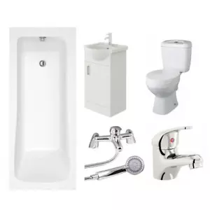 Bathroom Suite Bath Vanity Unit Sink Toilet Set & Mixer Taps 1800mm Furniture UK - Picture 1 of 11