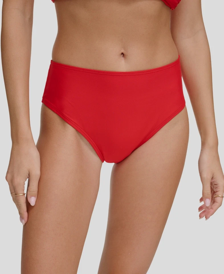 Dkny Women's Red Solid Classic Mid Rise Bikini Bottom Swimwear Size M - Image 1 of 1