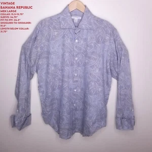 Vintage Banana Republic Men LARGE Dress Blue Paisley French Cuff Long Sleeve - Picture 1 of 17